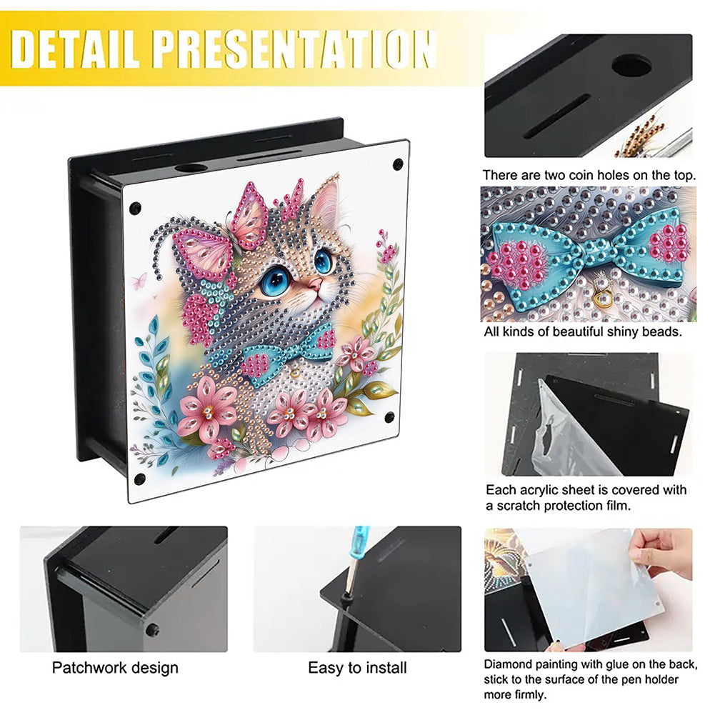 Cat Diamond Painting Money Saving Box Diamond Painting Change Holder Case Decors