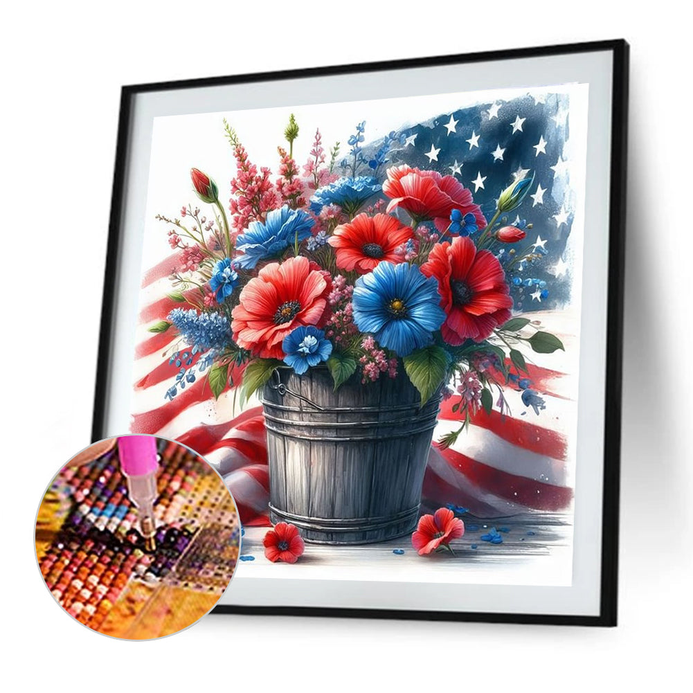 Independence Day Flower Pot Bouquet - Full Round Drill Diamond Painting 30*30CM