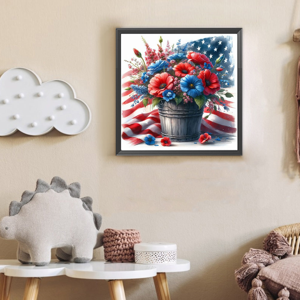 Independence Day Flower Pot Bouquet - Full Round Drill Diamond Painting 30*30CM