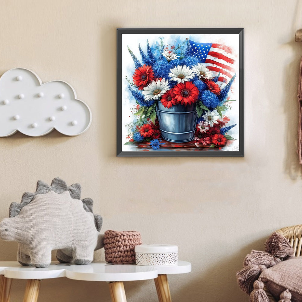 Independence Day Flower Pot Bouquet - Full Round Drill Diamond Painting 30*30CM