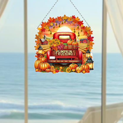 Fall Truck Theme 2D/Flat DIY Diamond Art Pendant Wall Decor for Home & Windows