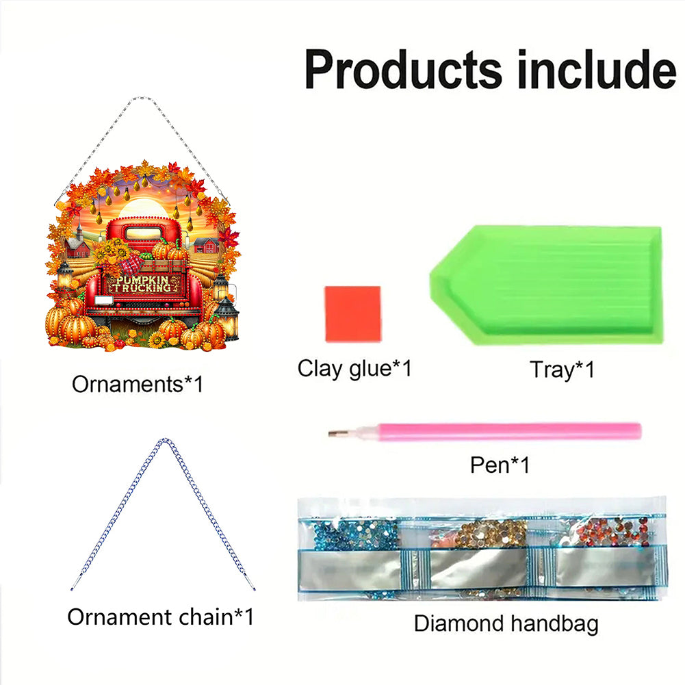 Fall Truck Theme 2D/Flat DIY Diamond Art Pendant Wall Decor for Home & Windows