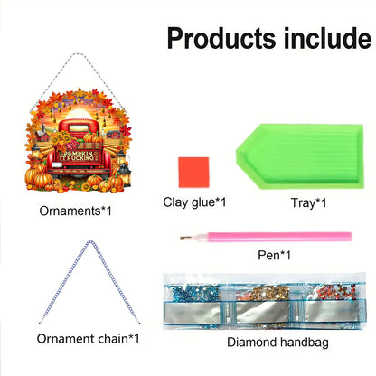Fall Truck Theme 2D/Flat DIY Diamond Art Pendant Wall Decor for Home & Windows