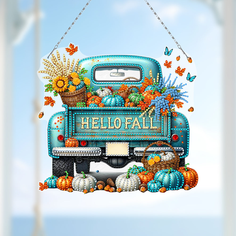 Fall Truck Theme 2D/Flat DIY Diamond Art Pendant Wall Decor for Home & Windows