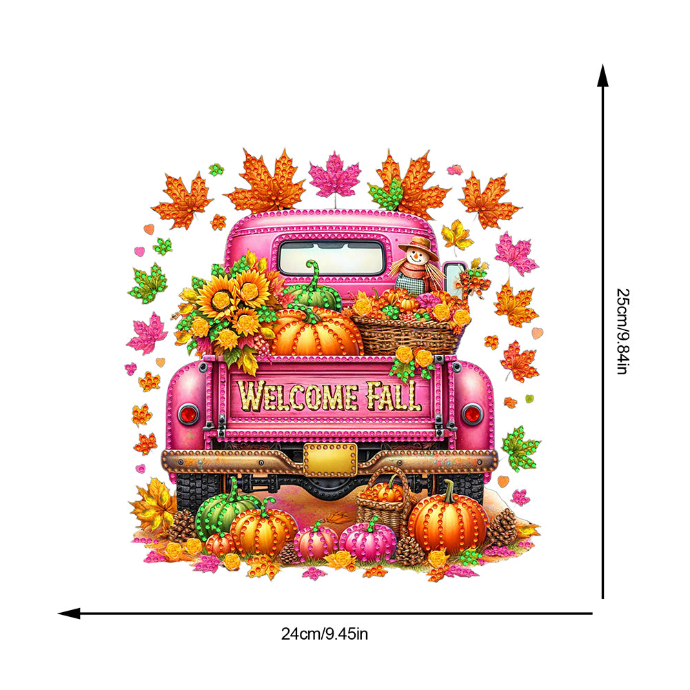 Fall Truck Theme 2D/Flat DIY Diamond Art Pendant Wall Decor for Home & Windows