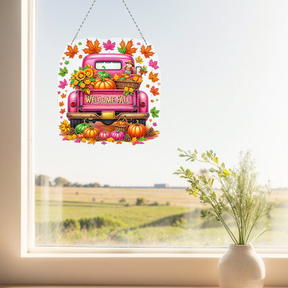 Fall Truck Theme 2D/Flat DIY Diamond Art Pendant Wall Decor for Home & Windows
