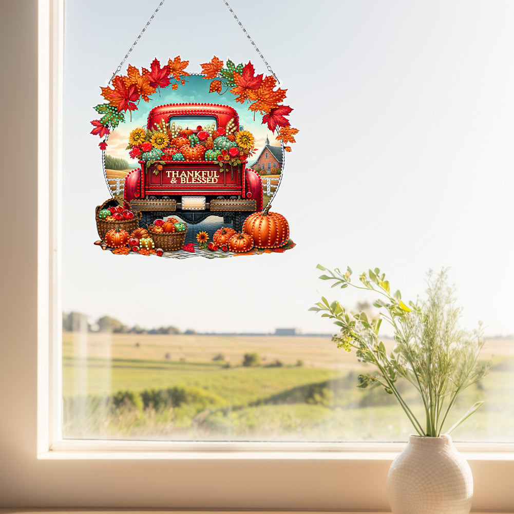 Fall Truck Theme 2D/Flat DIY Diamond Art Pendant Wall Decor for Home & Windows