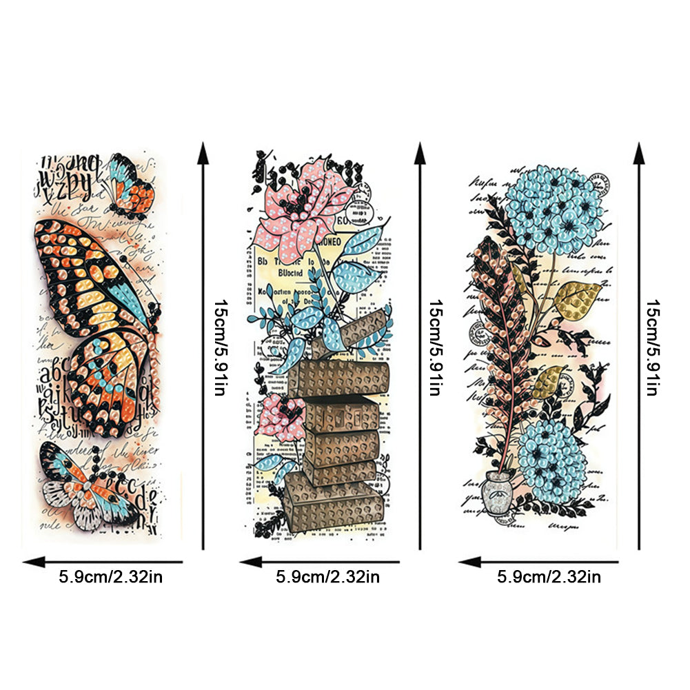 3Pcs Flower Patterns DIY Diamond Painting Art Bookmarks for Reading Enthusiasts