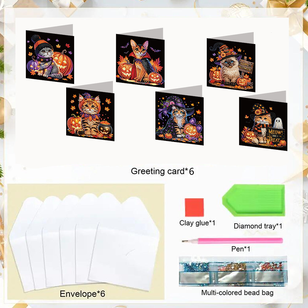 6PCS DIY Diamond Art Greeting Cards Halloween Designs for Halloween and Holidays