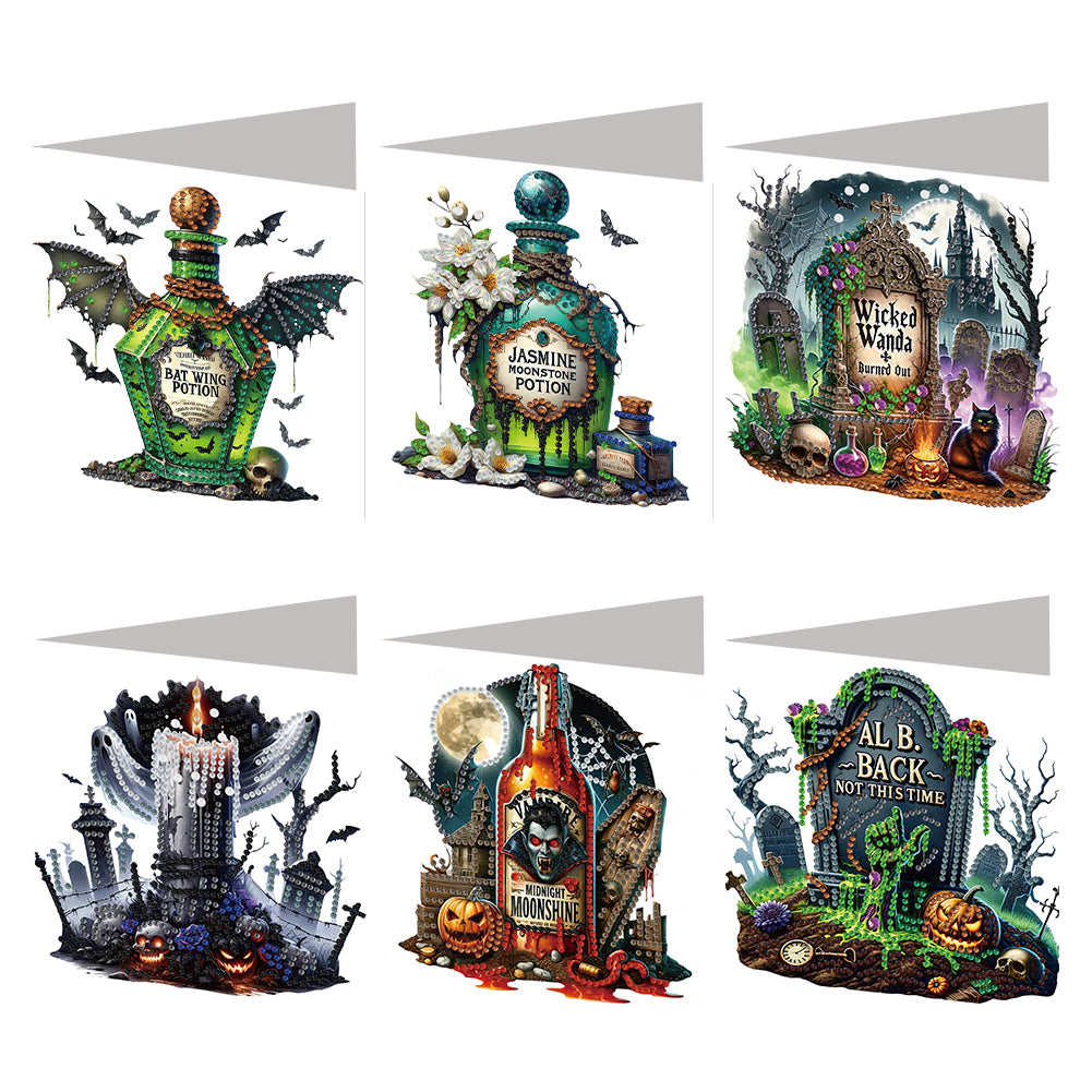 6PCS DIY Diamond Art Greeting Cards Halloween Designs for Halloween and Holidays