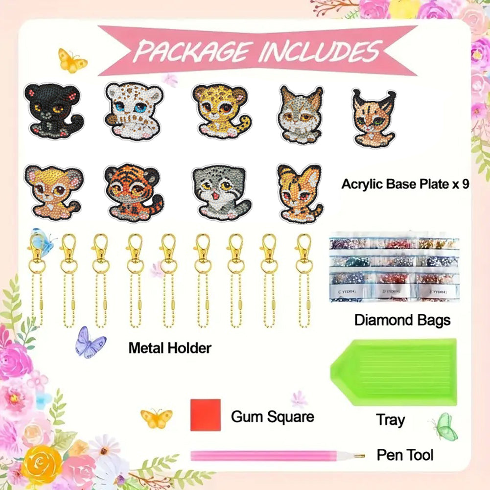 Double Sided Special Shape Animals Diamond Art Craft Keychain for Party Supplies