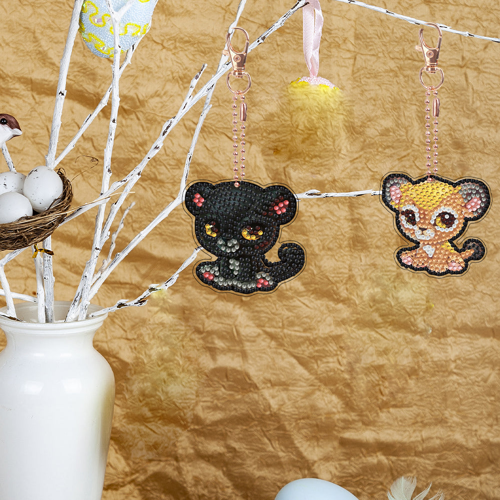 Double Sided Special Shape Animals Diamond Art Craft Keychain for Party Supplies
