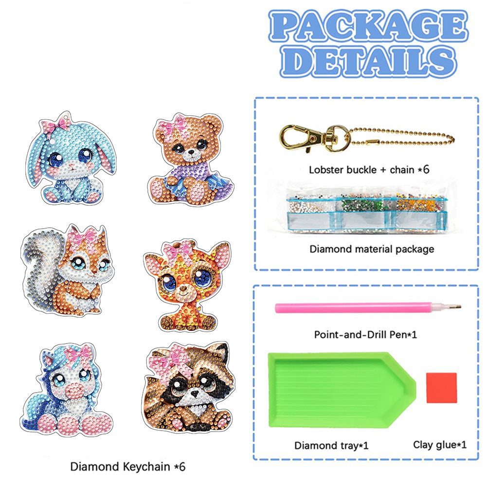 Double Sided Special Shape Animals Diamond Art Craft Keychain for Party Supplies
