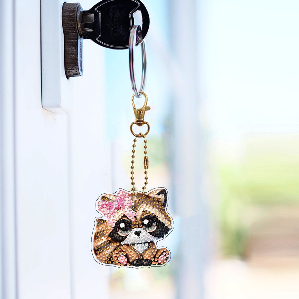 Double Sided Special Shape Animals Diamond Art Craft Keychain for Party Supplies
