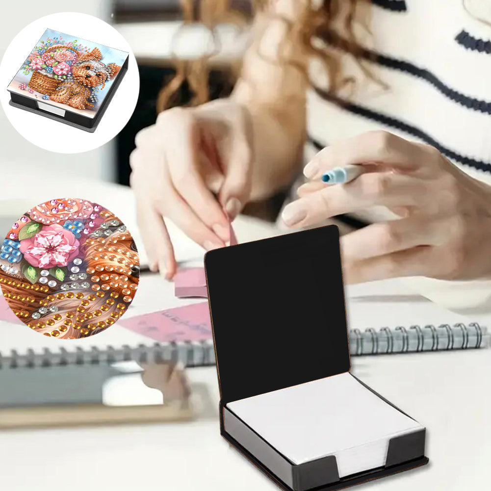 Leather Animals Diamond Painting Notecard Box Flowers Gem Art Sticky Note Holder