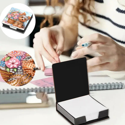 Leather Animals Diamond Painting Notecard Box Flowers Gem Art Sticky Note Holder