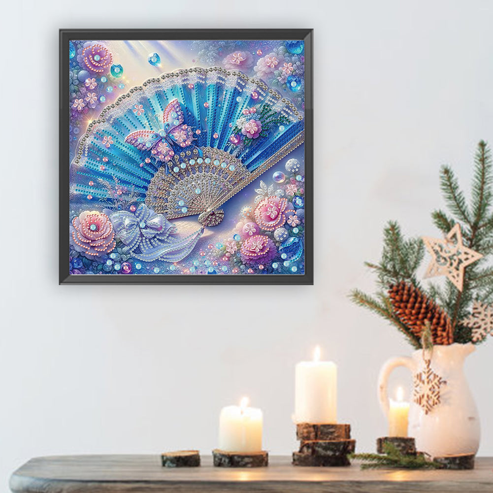 Fan And Flower - Special Shaped Drill Diamond Painting 30*30CM