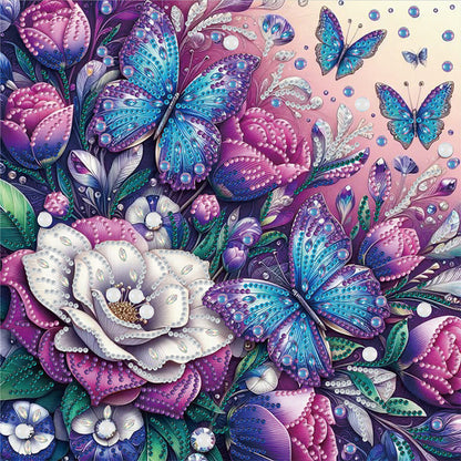 Butterfly And Flower - Special Shaped Drill Diamond Painting 30*30CM