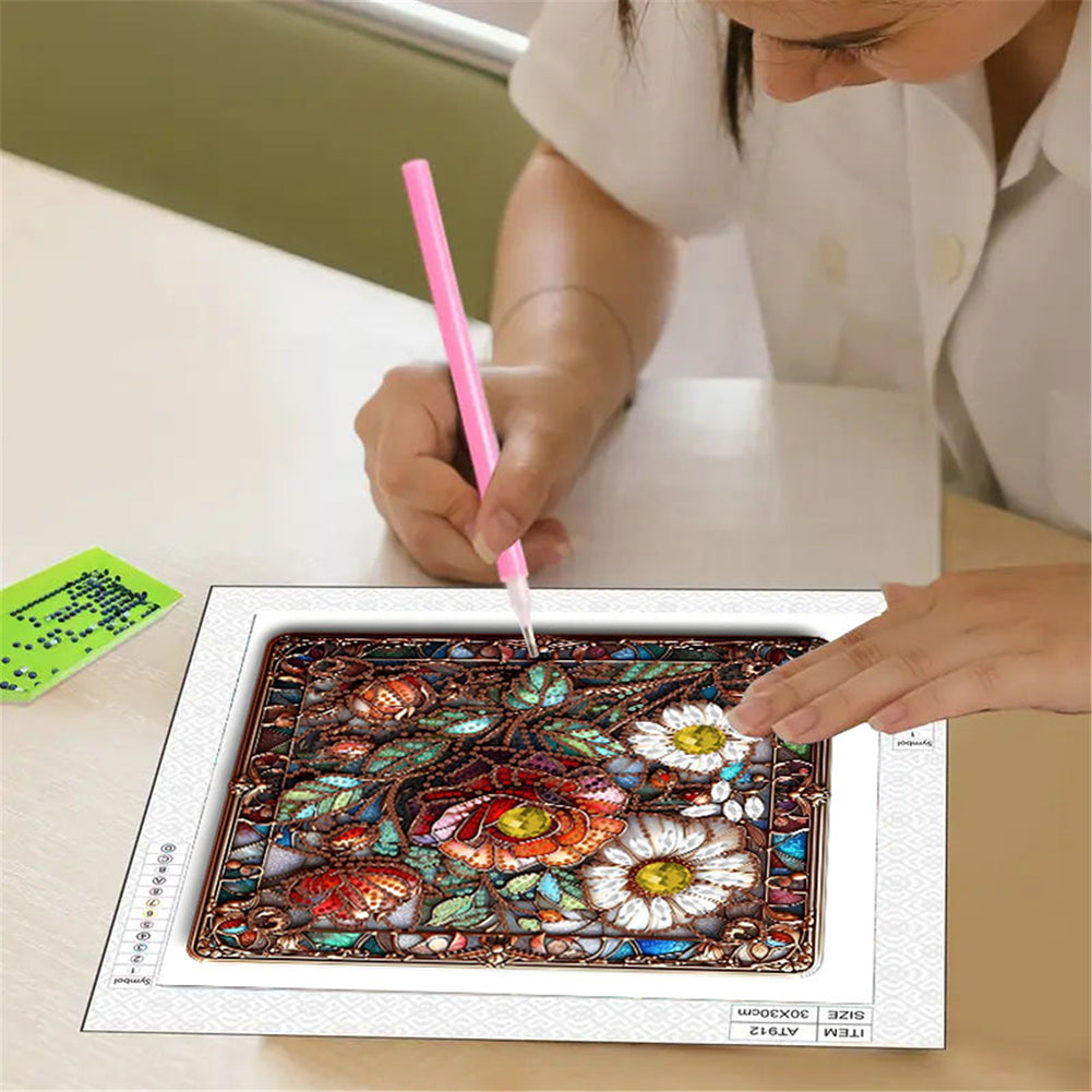 Glass Flower - Special Shaped Drill Diamond Painting 30*30CM