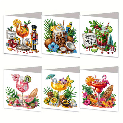6PCS DIY Diamond Art Greeting Cards Drinks Pattern Congratulations Cards & Gifts