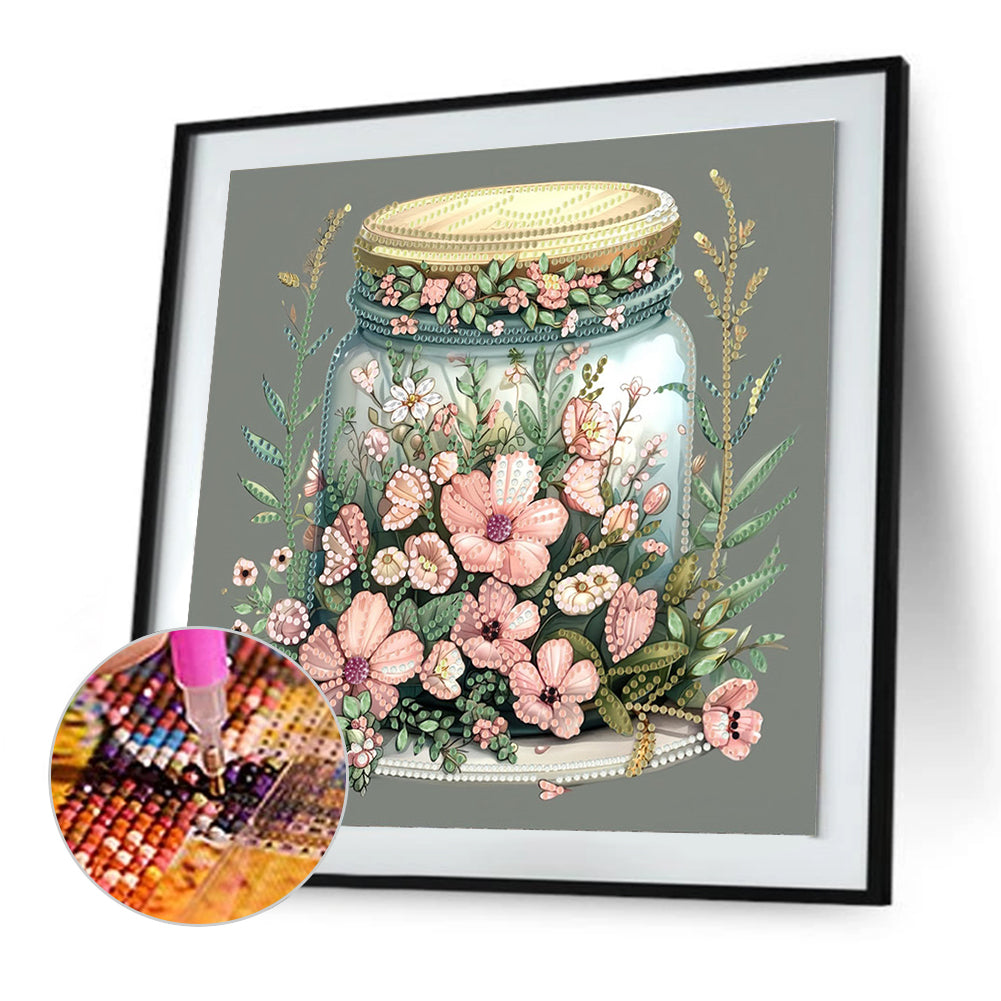 Flower Glass Bottle - Special Shaped Drill Diamond Painting 30*30CM