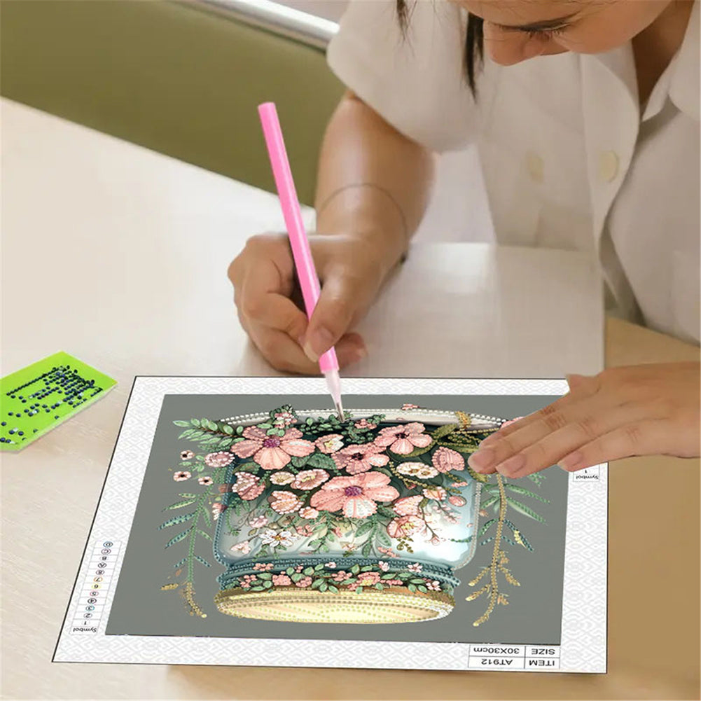 Flower Glass Bottle - Special Shaped Drill Diamond Painting 30*30CM
