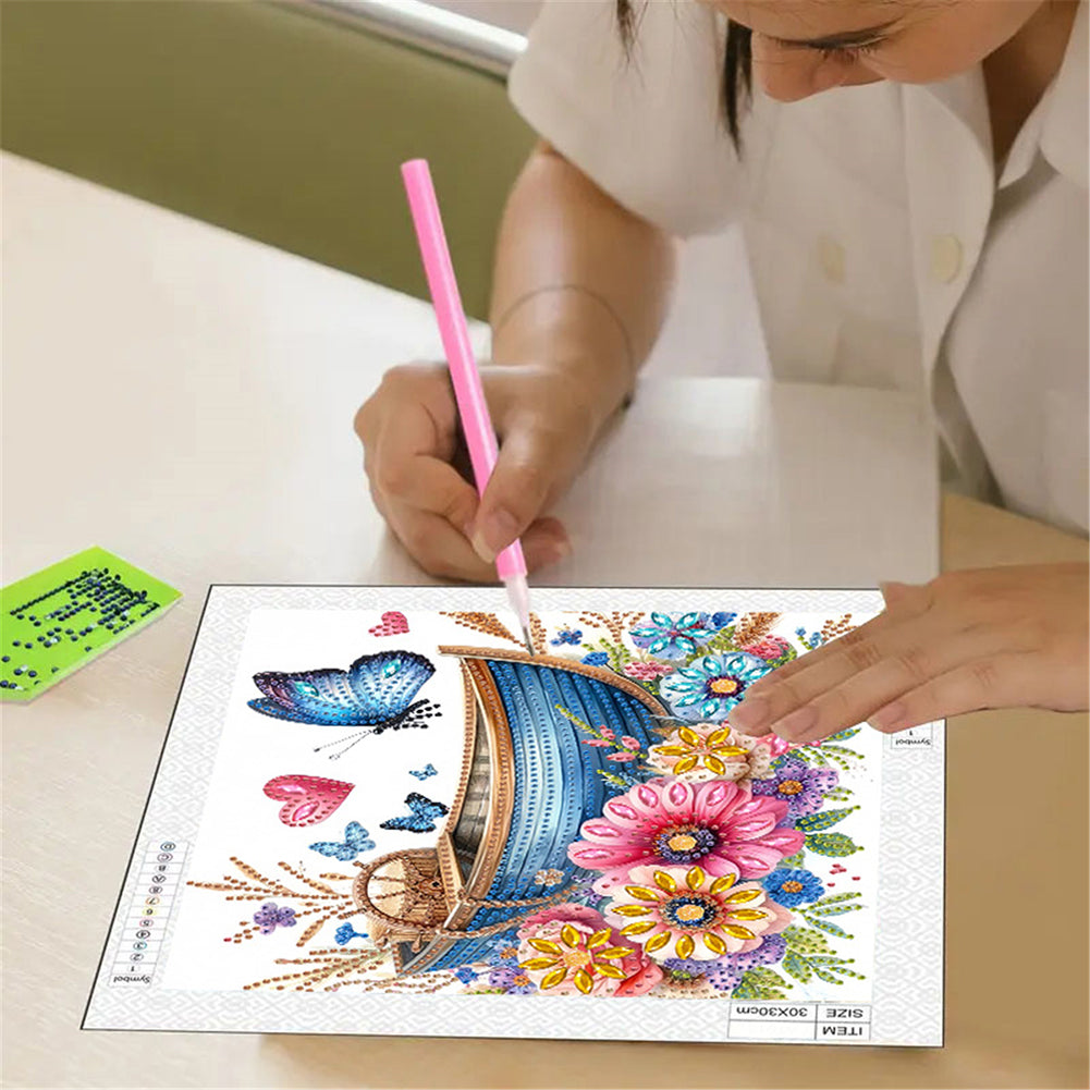 Blooming Flower Boat Butterfly - Special Shaped Drill Diamond Painting 30*30CM