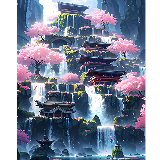 Dream Waterfall City - Full Round Drill Diamond Painting 40*50CM
