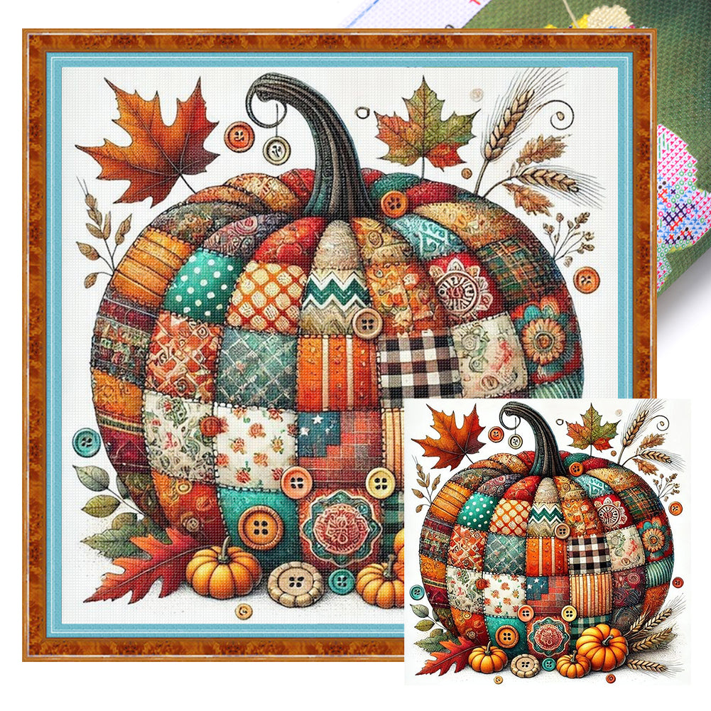 Colorful Splicing Pumpkin - 14CT Stamped Cross Stitch 40*40CM