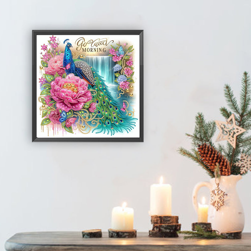 Peacock And Flower - Special Shaped Drill Diamond Painting 30*30CM