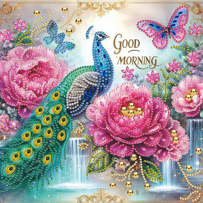 Peacock And Flower - Special Shaped Drill Diamond Painting 30*30CM