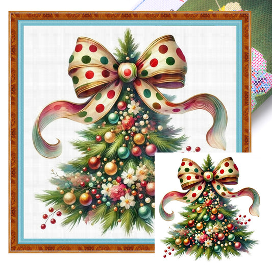 Butterfly Bow Christmas Tree - 11CT Stamped Cross Stitch 40*40CM