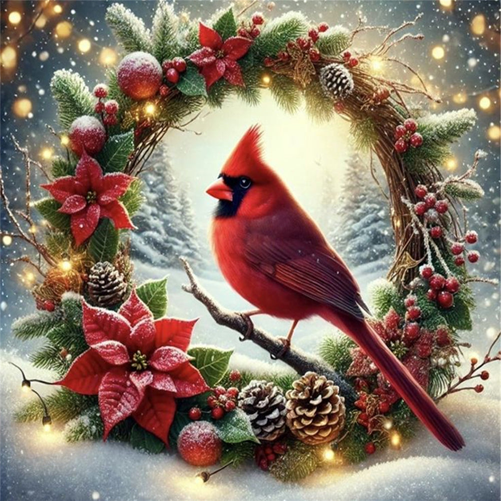 Christmas Wreath And Cardinal - 11CT Stamped Cross Stitch 45*45CM