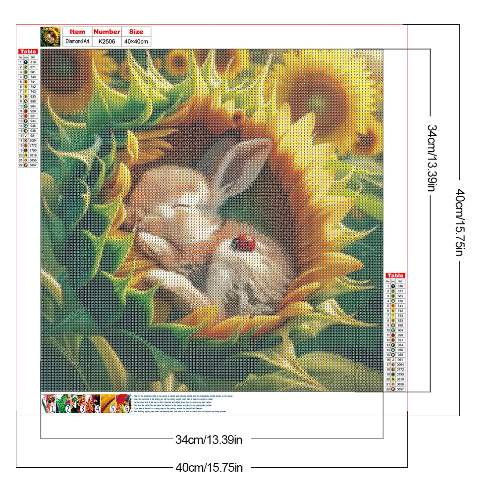 Sunflower Bunny - Full Round Drill Diamond Painting 40*40CM