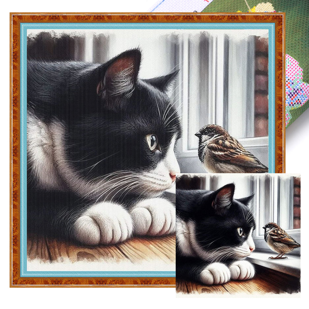 Kittens And Sparrows - 11CT Stamped Cross Stitch 40*40CM