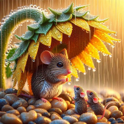 Mouse And Sunflowers - 11CT Stamped Cross Stitch 40*40CM