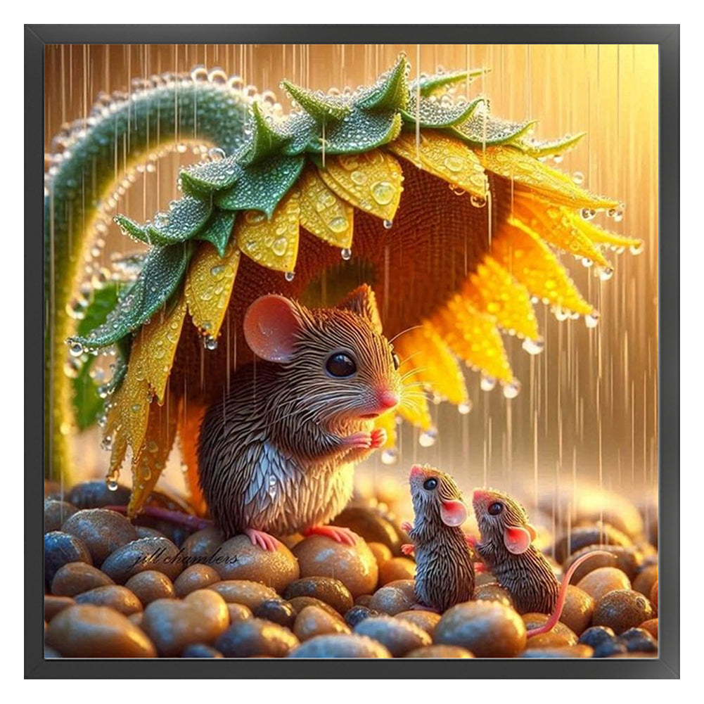 Mouse And Sunflowers - 11CT Stamped Cross Stitch 40*40CM