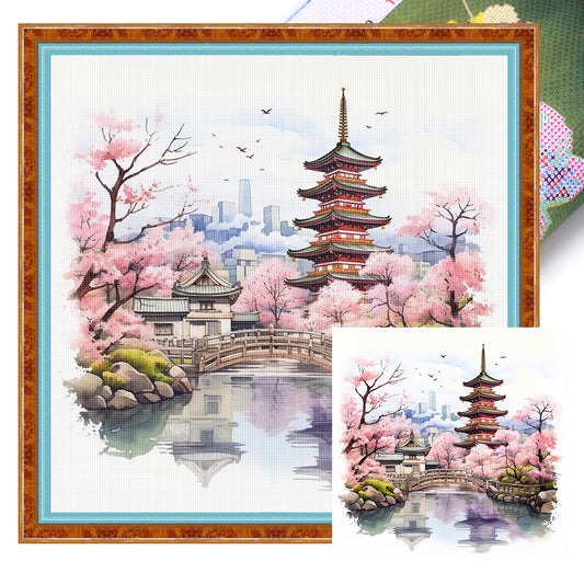 Pavilions And Towers - 11CT Stamped Cross Stitch 40*40CM