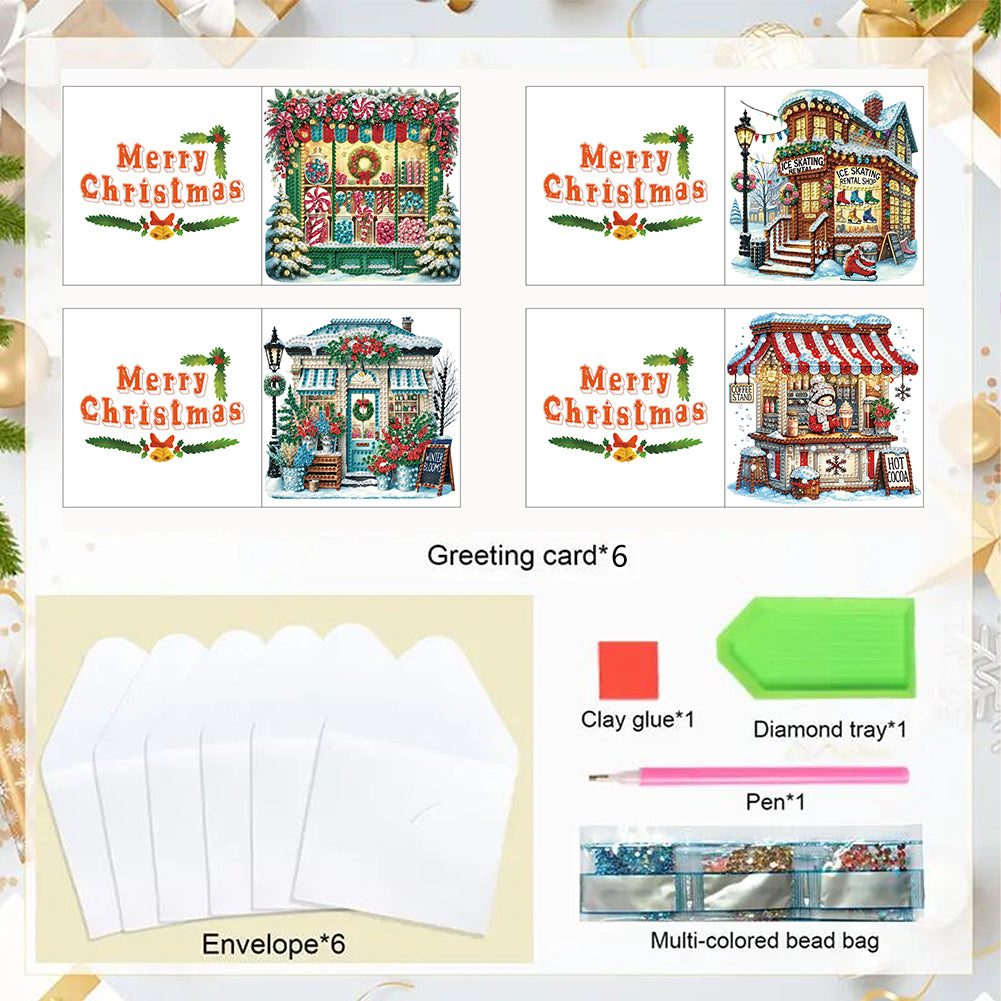 6PCS DIY Diamond Art Greeting Cards Xmas Designs for Festivals and Celebrations