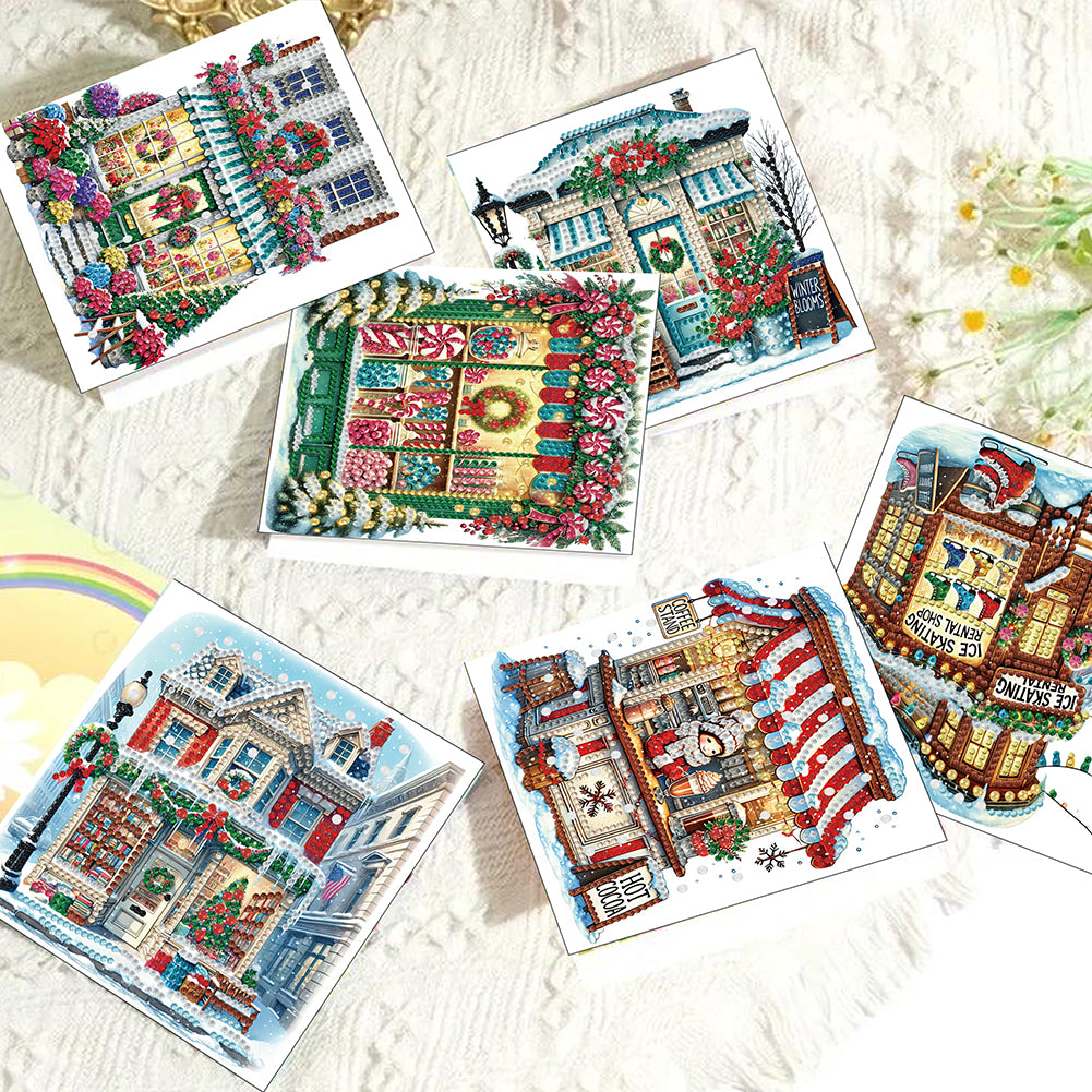 6PCS DIY Diamond Art Greeting Cards Xmas Designs for Festivals and Celebrations