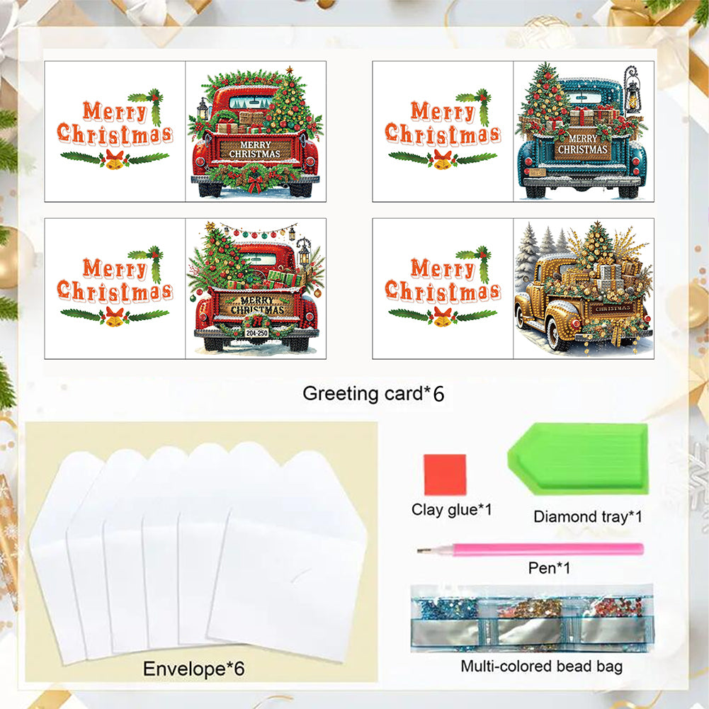 6PCS DIY Diamond Art Greeting Cards Xmas Designs for Festivals and Celebrations