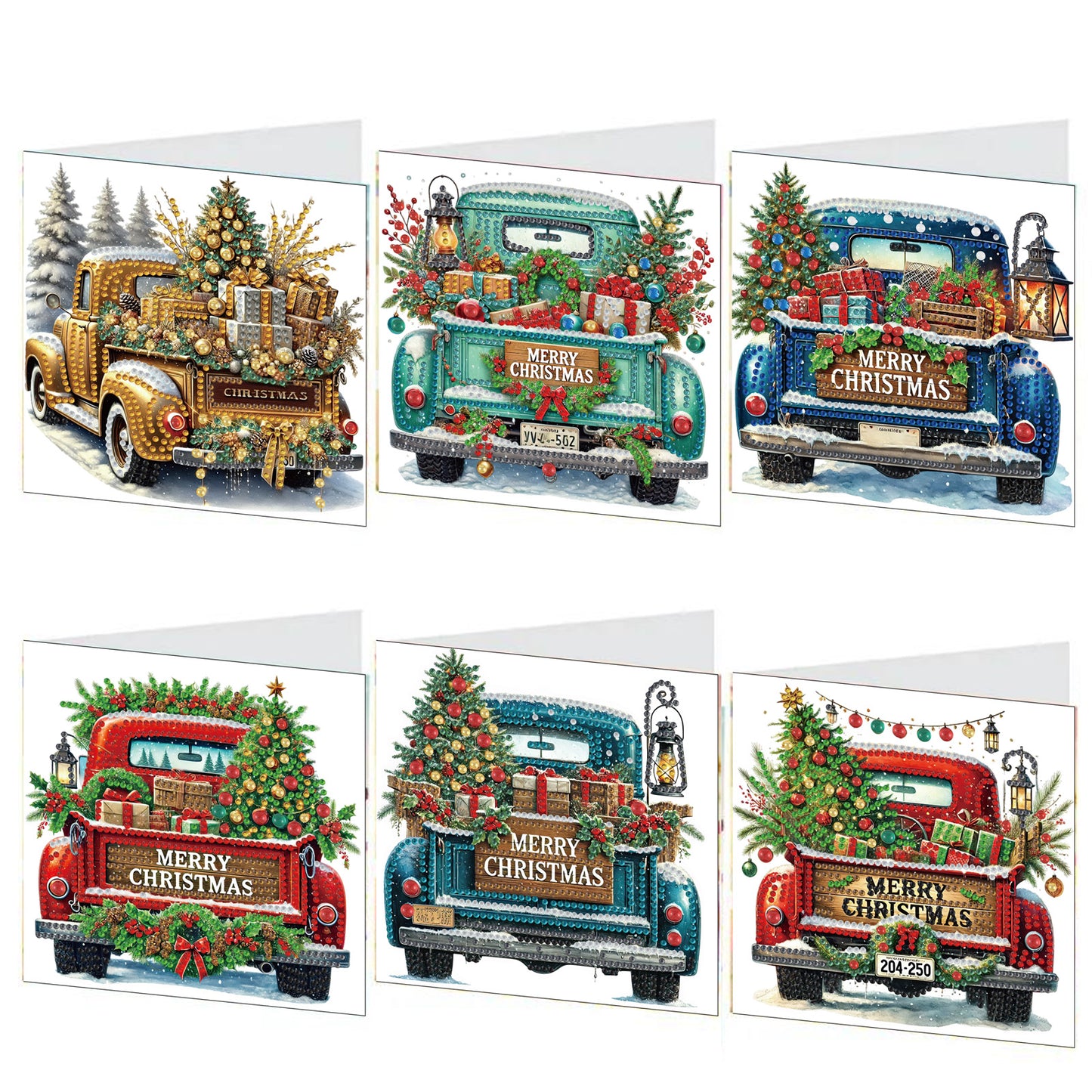6PCS DIY Diamond Art Greeting Cards Xmas Designs for Festivals and Celebrations