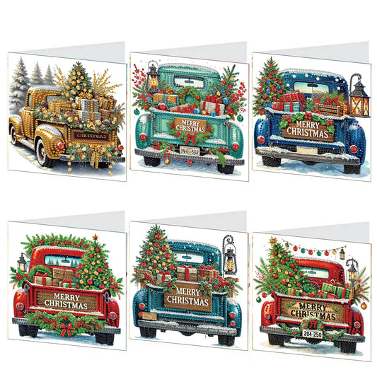 6PCS DIY Diamond Art Greeting Cards Xmas Designs for Festivals and Celebrations