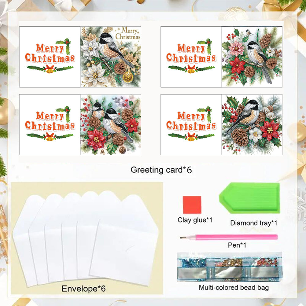 6PCS DIY Diamond Art Greeting Cards Xmas Designs for Festivals and Celebrations