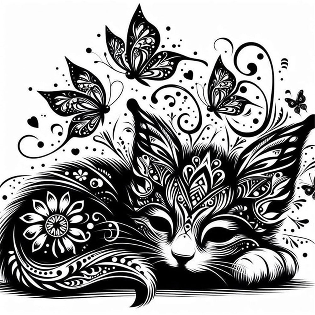 Cut Shadow-Cat And Butterfly - 11CT Stamped Cross Stitch 40*40CM