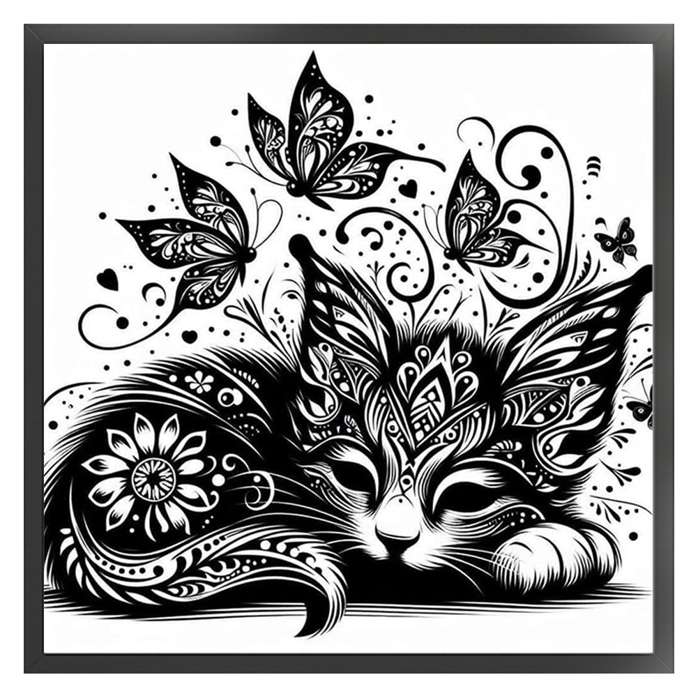Cut Shadow-Cat And Butterfly - 11CT Stamped Cross Stitch 40*40CM