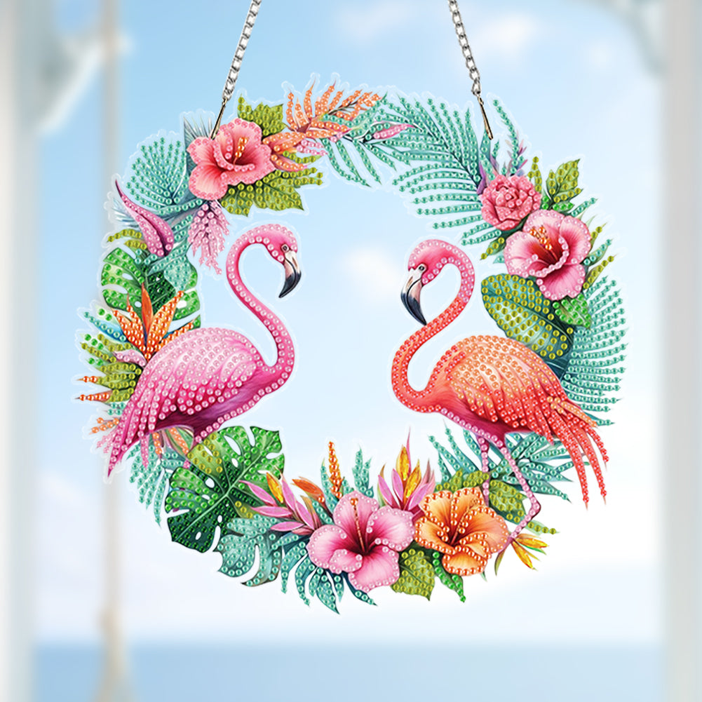 Wreath Acrylic 2D Flat DIY Diamond Art Pendant Window Hanging Art for Home Decor