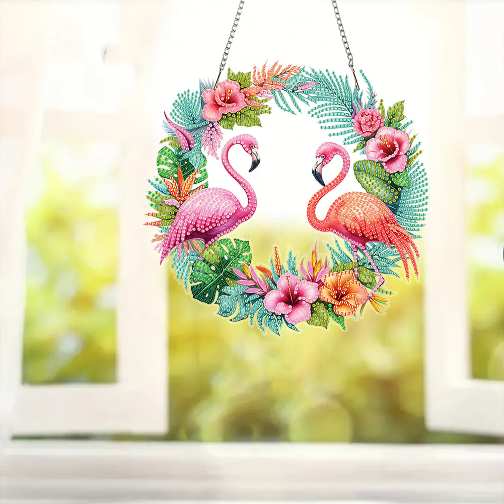 Wreath Acrylic 2D Flat DIY Diamond Art Pendant Window Hanging Art for Home Decor