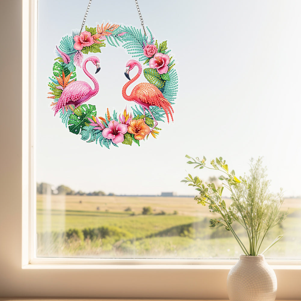 Wreath Acrylic 2D Flat DIY Diamond Art Pendant Window Hanging Art for Home Decor
