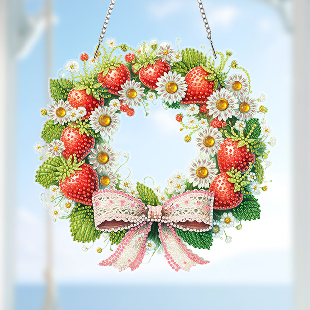 Wreath Acrylic 2D Flat DIY Diamond Art Pendant Window Hanging Art for Home Decor